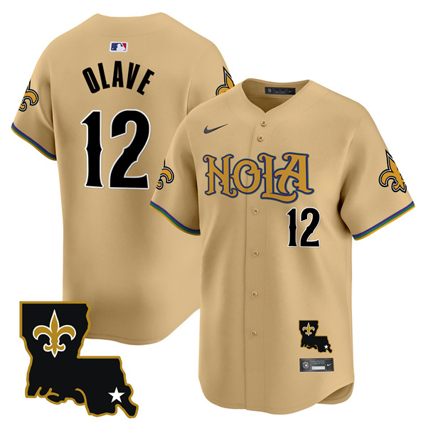 Men's New Orleans Saints ACTIVE PLAYER Custom Gold Cool Base Stitched Baseball Jersey Men's New Orleans Saints ACTIVE PLAYER Custom Gold Cool Base Stitched Baseball Jersey